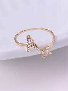 1 件鍍金鑽石 A 到 Z 初始開口戒指 - 金黃色 - 查看 3