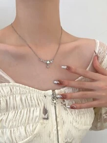 水鑽裝飾鏈條樣式項鍊 - 銀色 - 查看 1