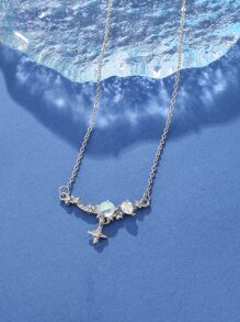 水鑽裝飾鏈條樣式項鍊 - 銀色 - 查看 3