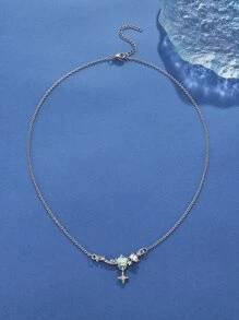 水鑽裝飾鏈條樣式項鍊 - 銀色 - 查看 4