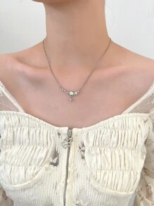 水鑽裝飾鏈條樣式項鍊 - 銀色 - 查看 5