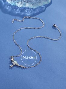 水鑽裝飾鏈條樣式項鍊 - 銀色 - 查看 6