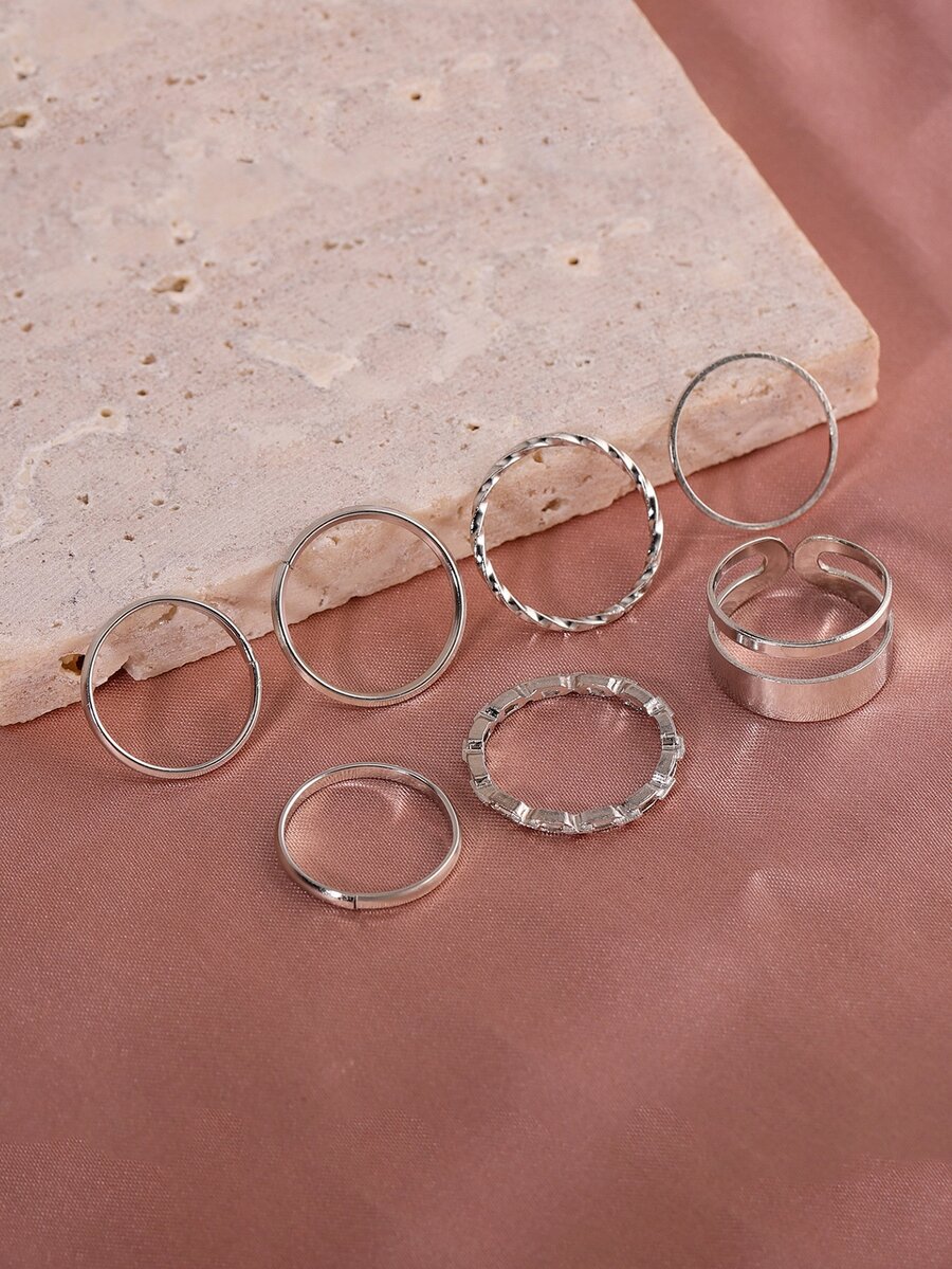 7 cái/bộ vòng xoắn chi tiết - Bạc - Xem 1