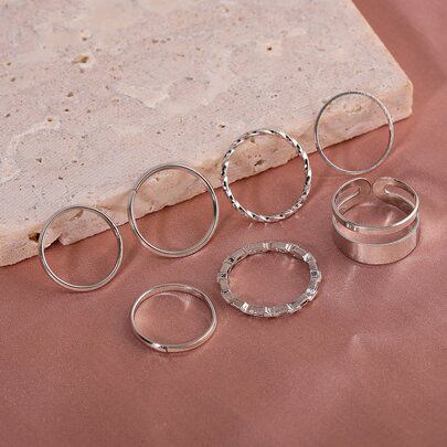 7入組/套扭結細節戒指