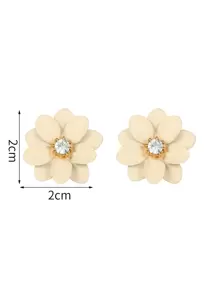 Rhinestone Decor Flower Stud Earrings - Beige - View 3