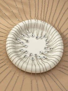 1入組字母圖案心形墜飾項鍊 - 銀色 - 查看 1