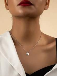 1入組字母圖案心形墜飾項鍊 - 銀色 - 查看 2