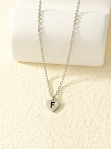 1入組字母圖案心形墜飾項鍊 - 銀色 - 查看 3