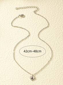 1入組字母圖案心形墜飾項鍊 - 銀色 - 查看 8