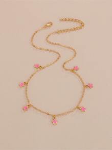 水鑽裝飾項鍊 - 玫紅色 - 查看 2