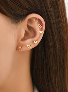 6pcs/set Heart Shaped Hollow Out Stud Earrings For Women's Daily Wear, Party, Festival, Date - Yellow Gold - View 2