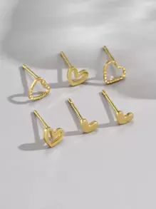 6pcs/set Heart Shaped Hollow Out Stud Earrings For Women's Daily Wear, Party, Festival, Date - Yellow Gold - View 3