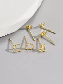 6pcs/set Heart Shaped Hollow Out Stud Earrings For Women's Daily Wear, Party, Festival, Date - Yellow Gold - View 5