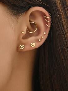 10pcs/Set Heart Decor Earrings Valentines,Mom,Mother,Mother's Day,Gift - Yellow Gold - View 1