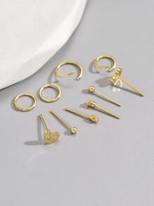 10pcs/Set Heart Decor Earrings Valentines,Mom,Mother,Mother's Day,Gift - Yellow Gold - View 4