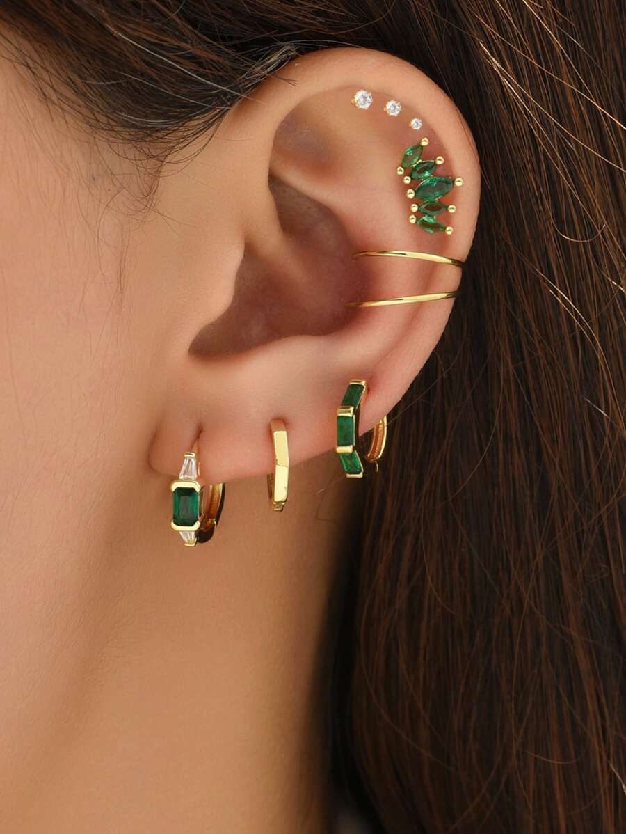 9入組/套水鑽裝飾耳環 - 金黃色 - 查看 1