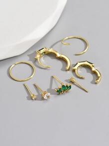 9入組/套水鑽裝飾耳環 - 金黃色 - 查看 2