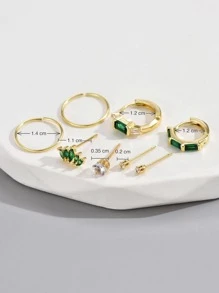 9入組/套水鑽裝飾耳環 - 金黃色 - 查看 4