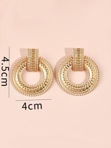 Textured Metal Round Drop Earrings - Yellow Gold - View 5