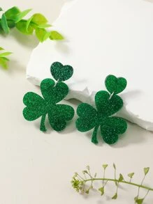 1 Đôi bông tai acrylic màu xanh lá cây hình cỏ ba lá, trái tim, hoa mừng ngày Thánh Patrick - màu xanh lá - Xem 2
