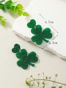 1 Đôi bông tai acrylic màu xanh lá cây hình cỏ ba lá, trái tim, hoa mừng ngày Thánh Patrick - màu xanh lá - Xem 3