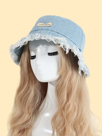 1入組女性字母細節金屬裝飾毛邊緣防曬休閒漁夫帽適用於日常