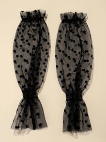 Polka Dot Print Ruffle Trim Tay áo cánh tay - màu đen - Xem 2