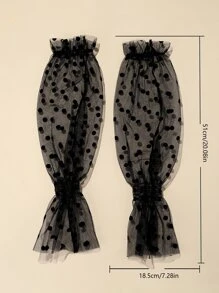 Polka Dot Print Ruffle Trim Tay áo cánh tay - màu đen - Xem 3