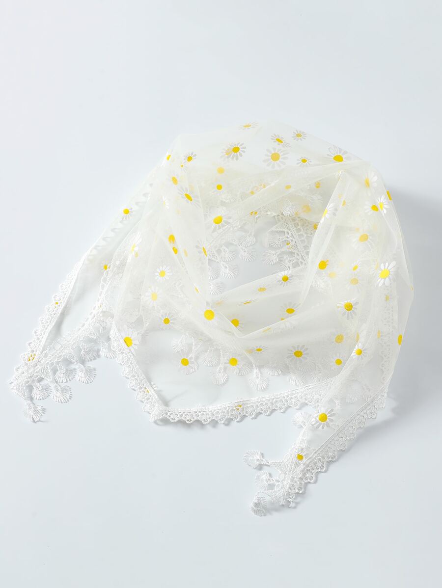 印花圍巾 - 白色 - 查看 1