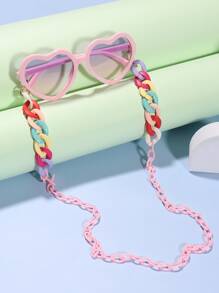 Toddler Girls Heart Frame Fashion Glasses & Glasses Chain - Baby Pink - View 1