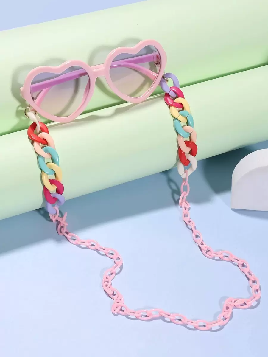 Toddler Girls Heart Frame Fashion Glasses & Glasses Chain - Baby Pink - View 1