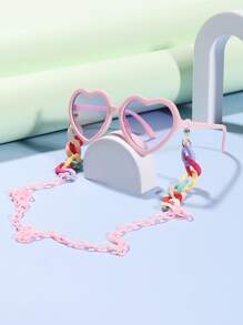 Toddler Girls Heart Frame Fashion Glasses & Glasses Chain - Baby Pink - View 2