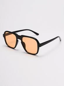 1 pieza gafas de sol de plástico con forma cuadrada, modernas, con estuche para gafas - Negro - Ver 1