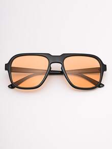 1 pieza gafas de sol de plástico con forma cuadrada, modernas, con estuche para gafas - Negro - Ver 2