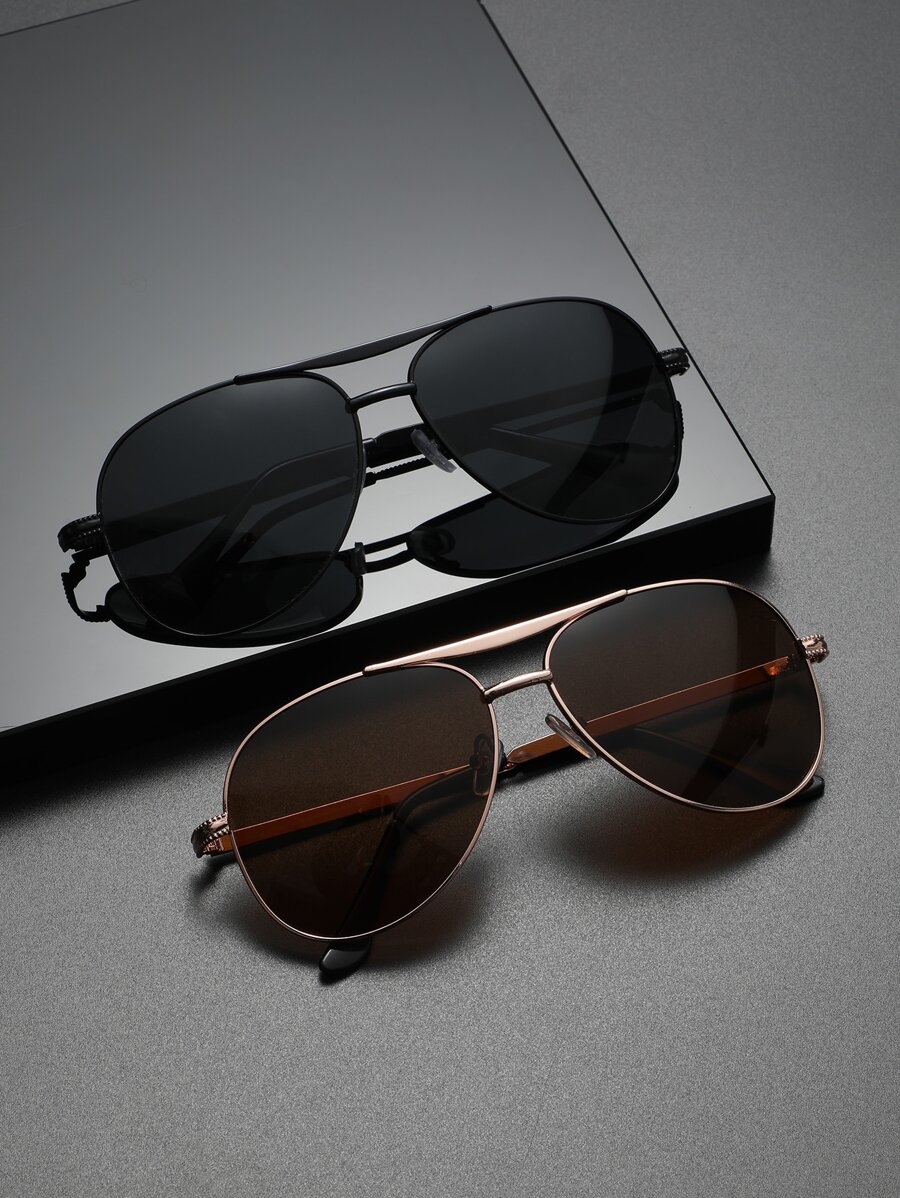 2pcs Men's Metal Aviator Fashion Glasses - Multicolor - View 1