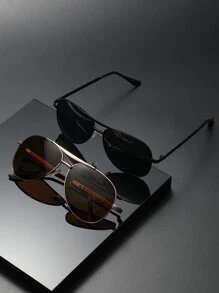 2pcs Men's Metal Aviator Fashion Glasses - Multicolor - View 2