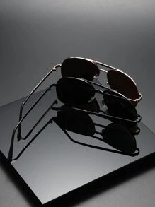 2pcs Men's Metal Aviator Fashion Glasses - Multicolor - View 3
