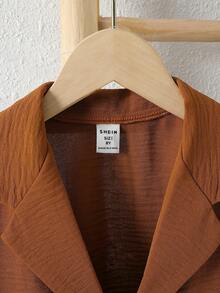 SHEIN Boys Solid Lapel Neck Shirt & Shorts Without Tee - Coffee Brown - View 5