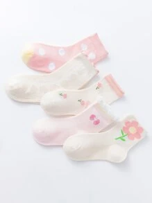 5pairs Toddler Girls Flower Print Crew Socks - Multicolor - View 1