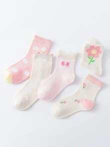5pairs Toddler Girls Flower Print Crew Socks - Multicolor - View 3
