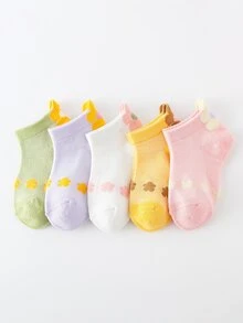 5雙小女童卡通圖案短襪 - 彩色 - 查看 3