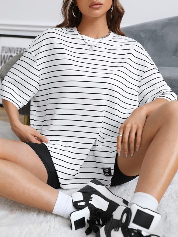 SHEIN EZwear Striped Print Drop Shoulder Tee