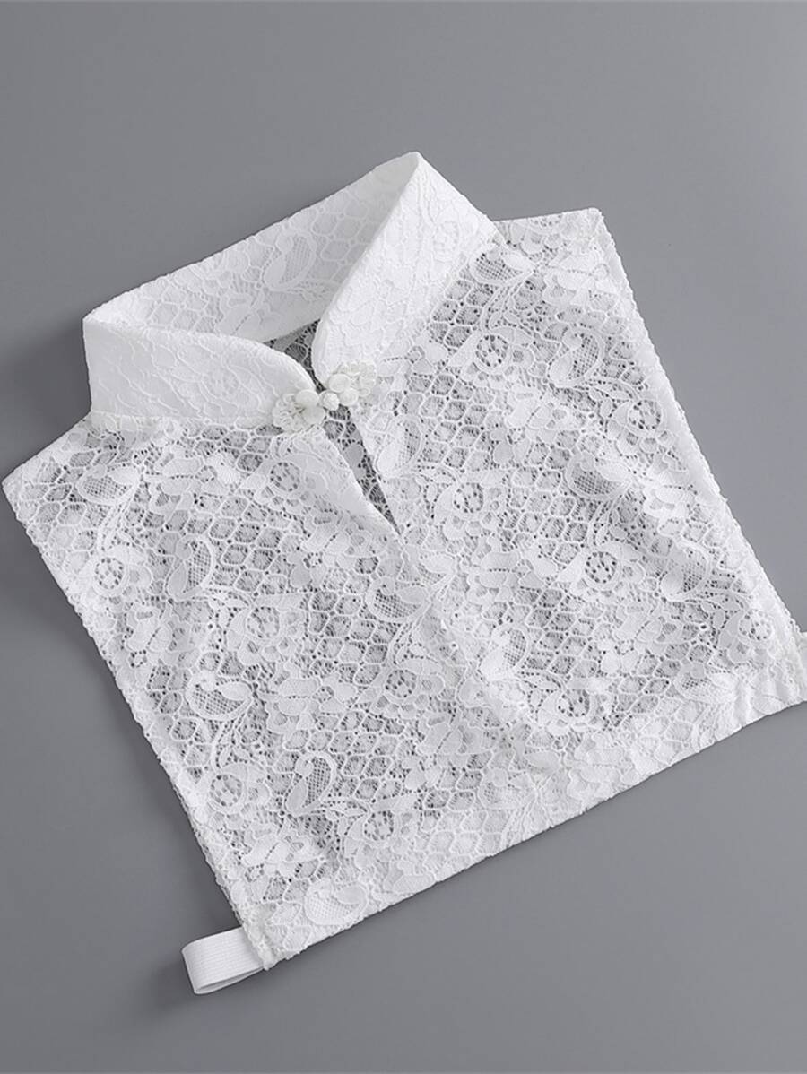 Floral Embroidered Dickey Collar - White - View 1