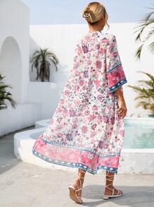 SHEIN VCAY Floral Print Open Front Kimono - Multicolor - View 2
