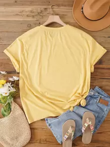 SHEIN LUNE Plus Letter Graphic Tee - Yellow - View 2