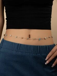 石頭裝飾腰鏈 - 金黃色 - 查看 1