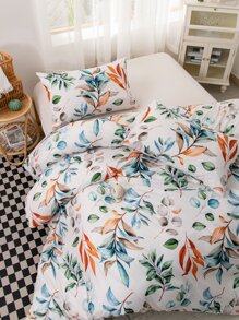 3pcs/Set Leaf Pattern Duvet Cover Set(1 Duvet Cover & 2 Pillowcase), Fresh And Simple Style Fabric Bedding Set For All Season - Multicolor - View 6
