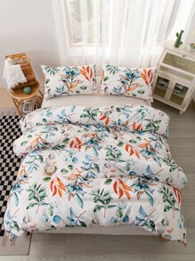 3pcs/Set Leaf Pattern Duvet Cover Set(1 Duvet Cover & 2 Pillowcase), Fresh And Simple Style Fabric Bedding Set For All Season - Multicolor - View 7