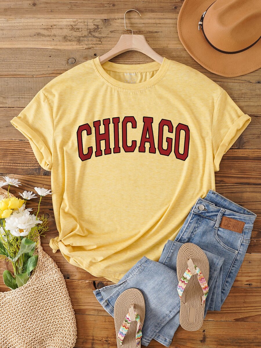 SHEIN LUNE Plus Letter Graphic Tee - Yellow - View 1
