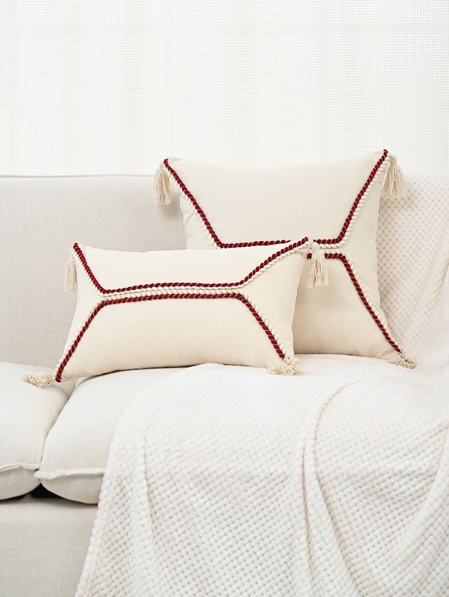 1pc Braided Lace Pillowcase Or Lumbar Pillowcase - Red - View 1